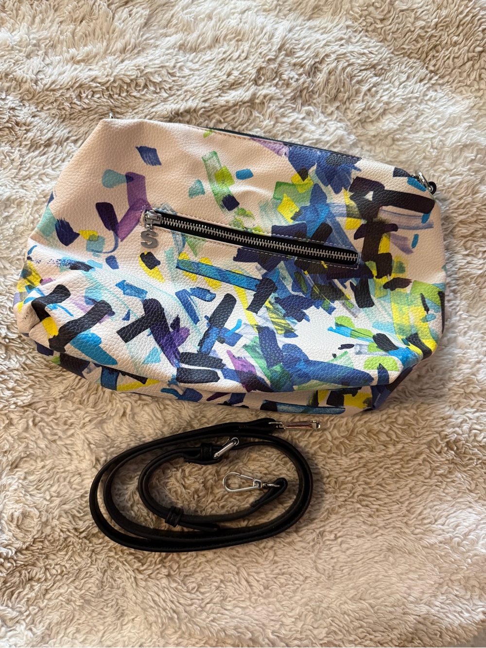 Desigual White Multicolor Abstract Crossbody Bag with Black Strap